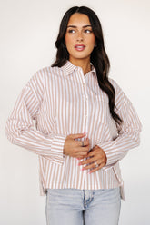 Shasta Button Up Top | Beige Stripe